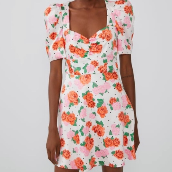 ZARA Floral Print Dress Puff Sleeves Size M - Picture 4 of 10